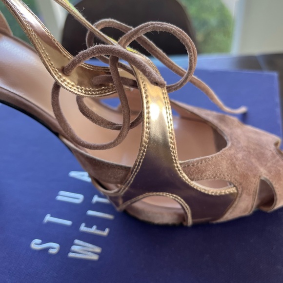 NIB Stuart Weitzman suede and rose gold gladiator heels size 9.5 - Picture 8 of 8